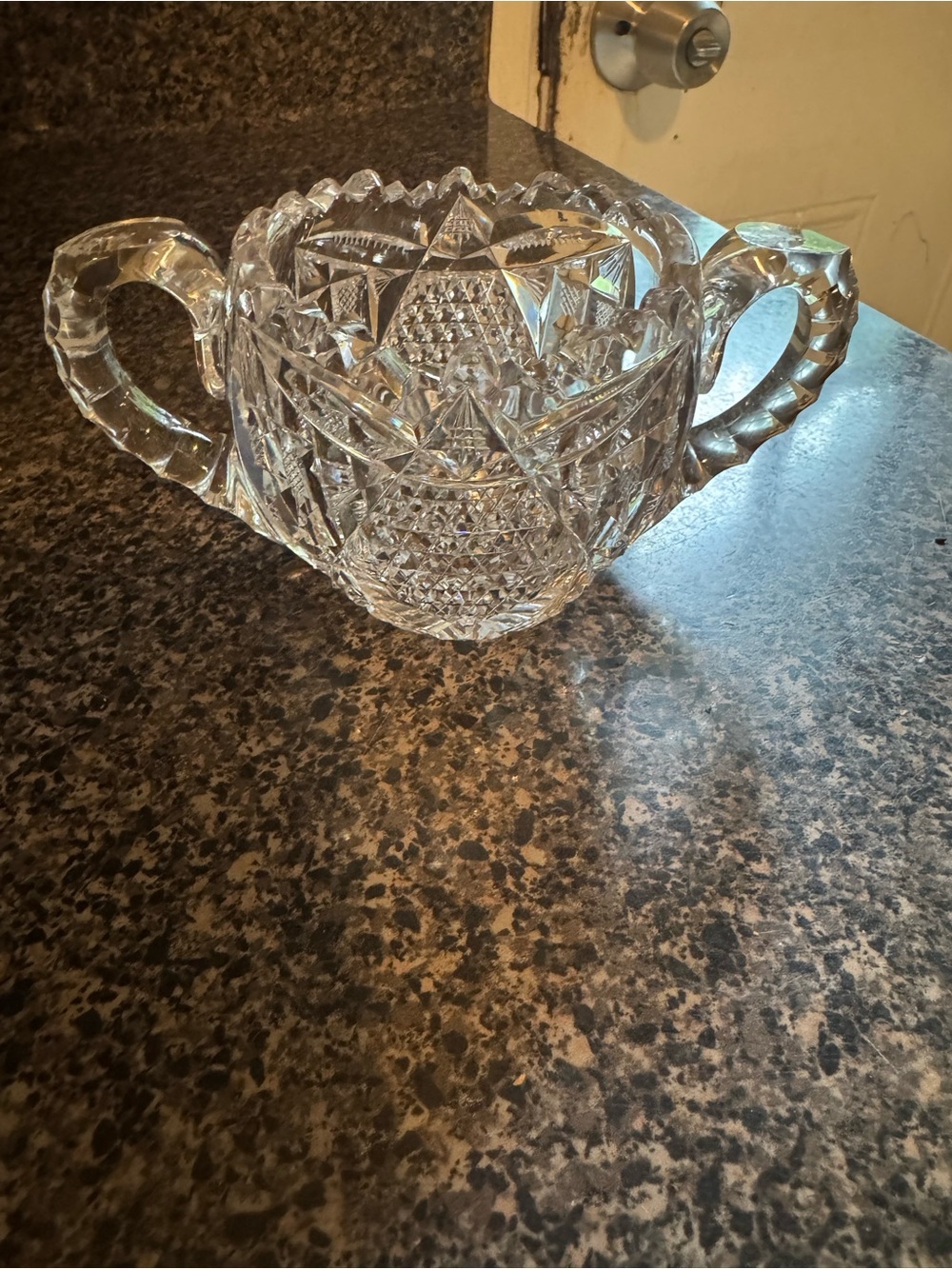 VTG Cut Glass Double-Handled Sugar Bowl - Clear Crystal